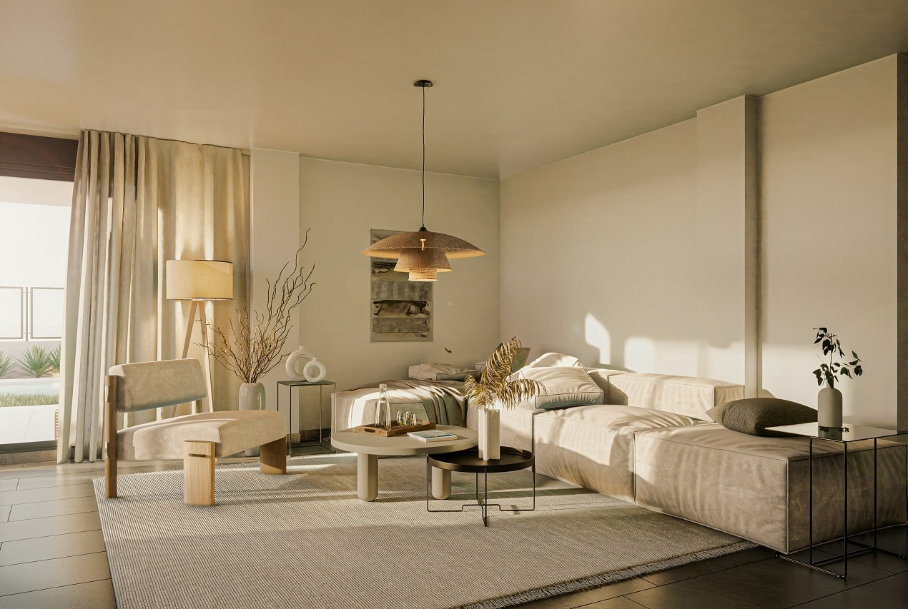 Sheer curtains filtering sunlight to make home feel brighter while preserving privacy